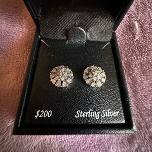 Sterling Silver Bridge Diamond Earrings